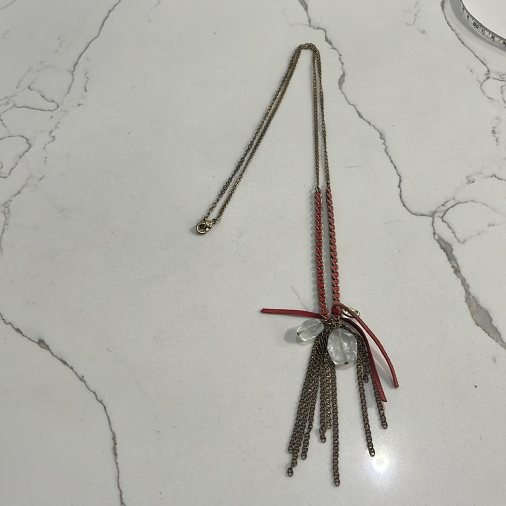EUC Ann Taylor long crystal & leather necklace